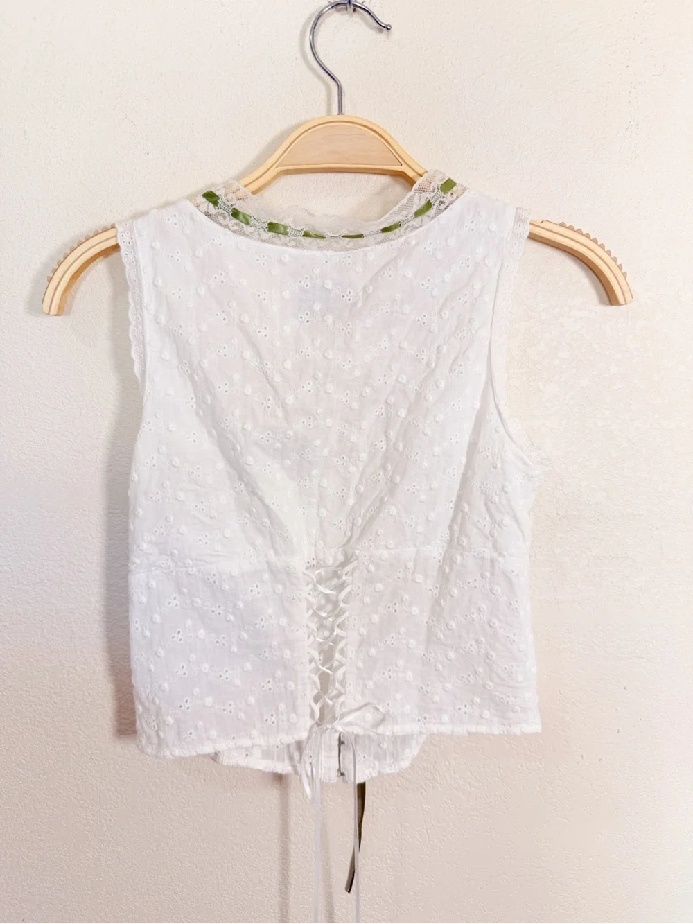 With Jean Eyelet Lace White Cotton Corset Tank Top Coquette XS Cottagecore - Picture 6 of 7